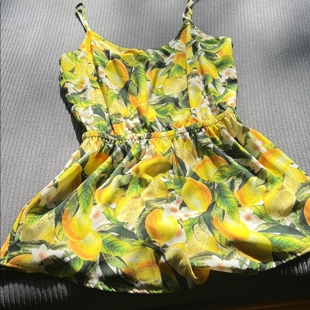 Show Me Your MuMu Yellow Lemon Print Romper with Green Leaves